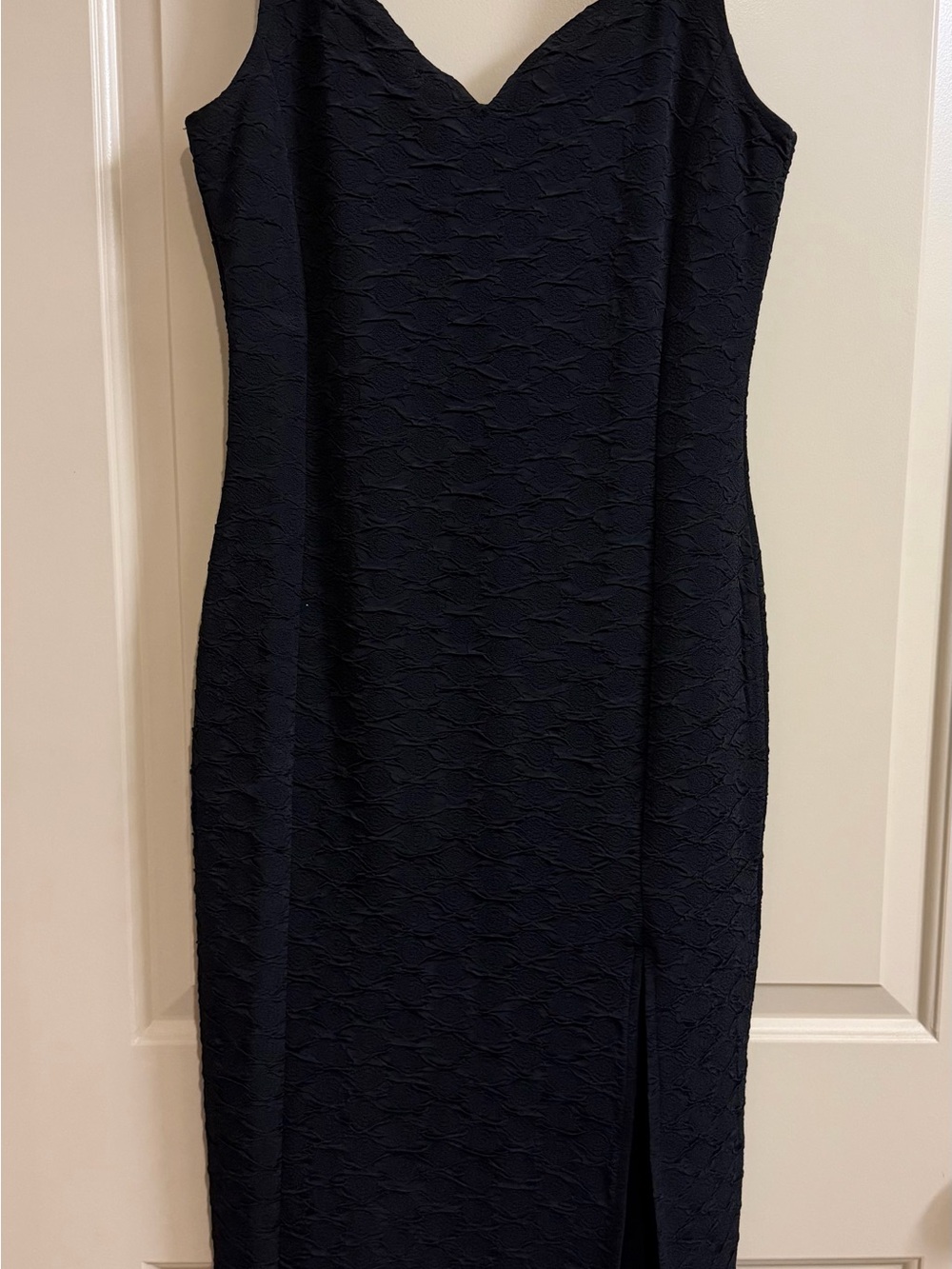 H&M Navy Textured V-Neck Midi Sheath Dress
